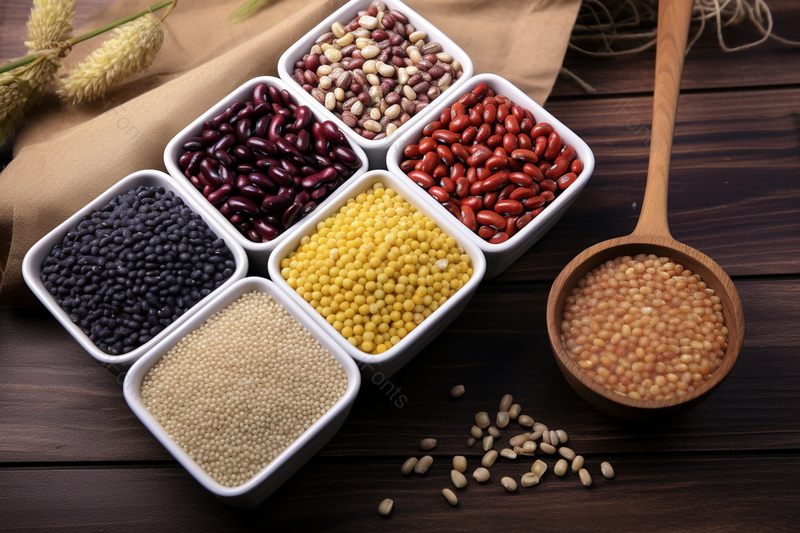 用陶瓷碗装好的腊八粥食材放在木桌上,高清,摄影图,摄影图片,图片大全,摄影图免费下载